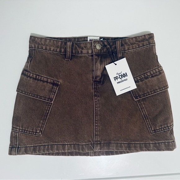 Princess Polly Zakai Cargo Denim Mini Skirt, Brown, Women’s Size 2, NWT - Picture 7 of 16